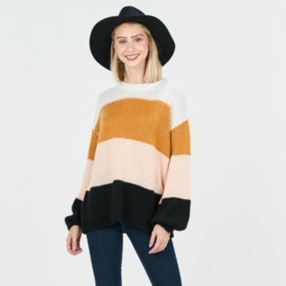 Colorblock Stripe Bell-Sleeve Sweater - Picture 5 of 5